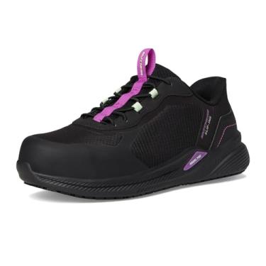 Imagem de Skechers Tênis feminino de renda elástica com mãos livres sem cadarço Carbix Industrial, Bkpr, 34