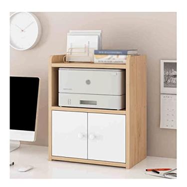 Imagem de GRFIT Suporte de impressora para mesa de mesa, prateleira de impressora de duas portas, prateleira de armazenamento de arquivos multicamadas para escritório, 47,5 × 30 × 60 cm, carrinho de impressora