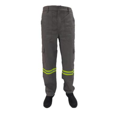 Imagem de Calça de Trabalho em Brim 100% Algodão Com Faixa Refletiva Uniforme - 