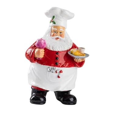 Imagem de Ioensy Estátua de Papai Noel do Chef, decoração de Natal, centro de mesa de resina, enfeite de mesa para cozinha, estante, festa, quarto, Holding a Goblet