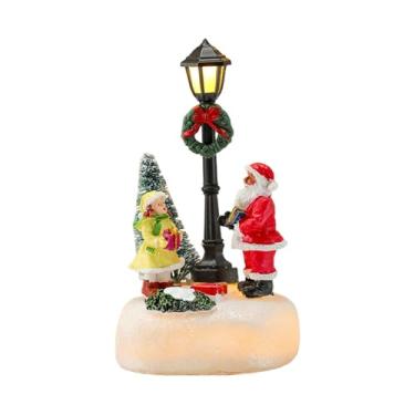 Imagem de rockible Estatueta de lâmpada de rua com cena de vila natalina, enfeites de Natal para decoração de mesa, Style a