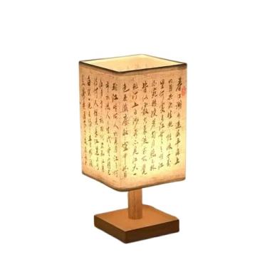 Imagem de Luminária de Mesa LED Estilo Chinês, 3 Temperaturas de Cor, Caligrafia Tradicional, Base em Madeira, Abajur Quadrado Pintura Chinesa (B)