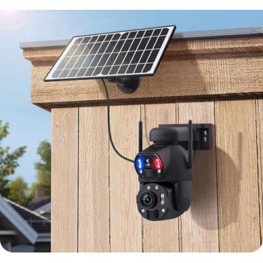 Imagem de Welaso Câmera de segurança alimentada por energia solar externa, lente dupla 4G/WiFi, zoom 20x/36x, resolução de 6 MP, detecção humana PIR, visão noturna infravermelha, áudio bidirecional, IP66 à