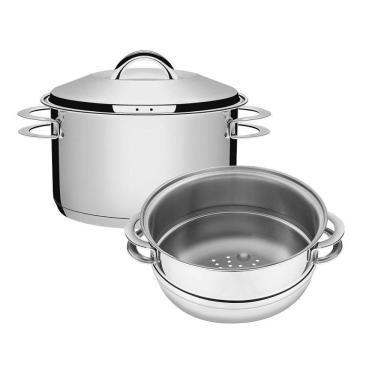 Imagem de Jogo De Caçarola Funda + Cozi-vapore Solar 24 Cm 6,1 L Em Aço Inox Fundo Triplo Tramontina