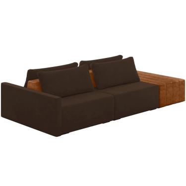 Imagem de Sofá Ilha Modular Para Sala 252cm com Puff Dublin K01 Veludo Marrom Sintético Caramelo - Lyam Decor