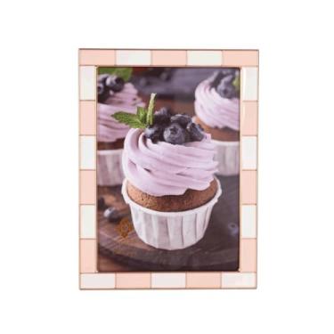 Imagem de Concepts Moldura quadriculada retrô esmaltada com vidro transparente HD, molduras extraduráveis – exibição vertical ou horizontal (ouro rosa e branco, 20 x 25 cm)