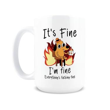 Imagem de Hogg Esta é uma caneca fina, xícara de café de 425 g para o trabalho, xícara de meme, This is Fine Dog, xícaras de café engraçadas para mulheres, presentes de meme