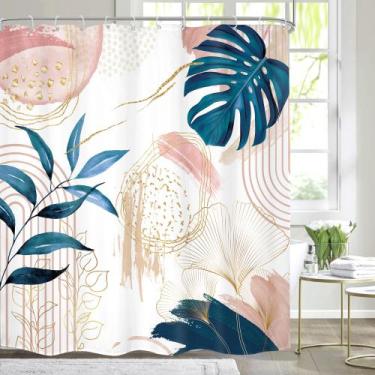 Imagem de Cortina de chuveiro Mitpok rosa azul Boho Abstract 180x180cm