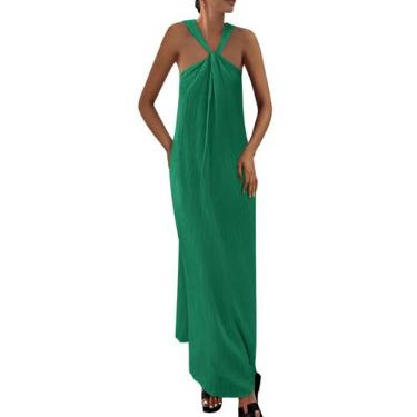 Imagem de Vestido de verão PRETTYGARDEN 2025 casual longo sem mangas verde escur