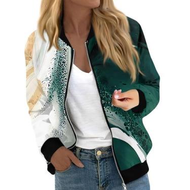 Imagem de Jaqueta Bomber COTECRAM Lightning Deals feminina verde escura XL