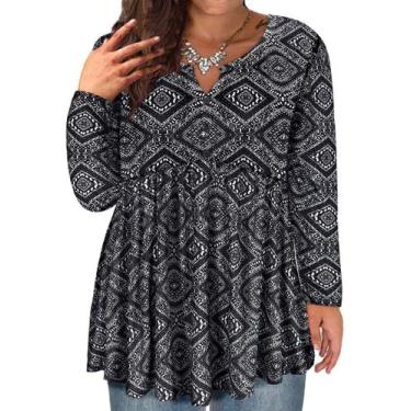 Imagem de Túnica TIYOMI Plus Size 5X de manga comprida com decote em V para mulh