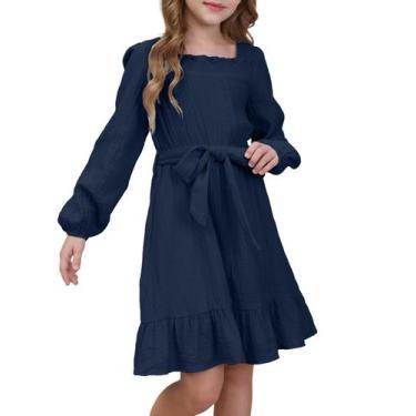 Imagem de Vestido de algodão para meninas, estilo outono, manga comprida, tamanh