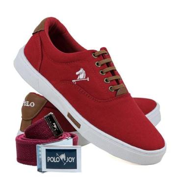 Imagem de Kit 1 Tênis Casual Em Lona + 1 Cinto Polo Joy, 44, Vermelho