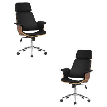 Imagem de Kit 2 Cadeira de Escritório Home Office Decorativas Casemiro PU c/Regulagem de Altura Base Giratória Preto G56 - Gran Belo