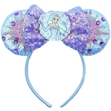 Imagem de Viwind Arcos de cabelo para mulheres, faixas de cabelo de princesa Elsa Mouse com glitter para adultos, acessórios de cabelo para fantasia de princesa Elsa, lembrancinhas de festa de aniversário
