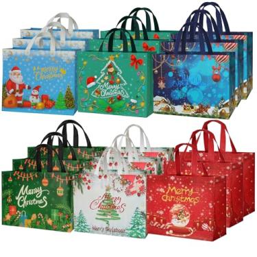 Imagem de habgp Sacos grandes de presente de Natal, pacote com 18, etiquetas de presente reutilizáveis, sacos de presente de Natal não tecidos com alças para presentes, festas de Natal, embrulhos de compras