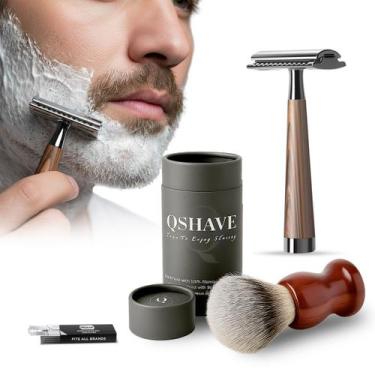 Imagem de Kit Barbeador Navalha Lâmina e Pincel Escova Pelo Texugo - SamRoca