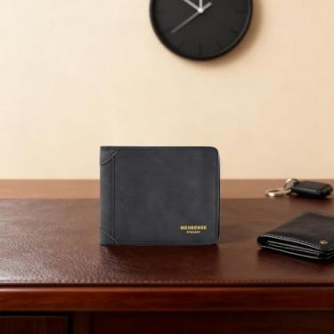 Imagem de Carteira masculina de grande capacidade, bolsa dupla de poliuretano curta e macia embutida, 7 compartimentos, 1 compartimento para dinheiro, 1 bolso com zíper, porta-cartões de visita para homens, uso