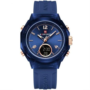 Imagem de Relógio Feminino Display Duplo Design Fashion Retro De Quartzo Mostrador Redondo Luminoso Azul Marinho