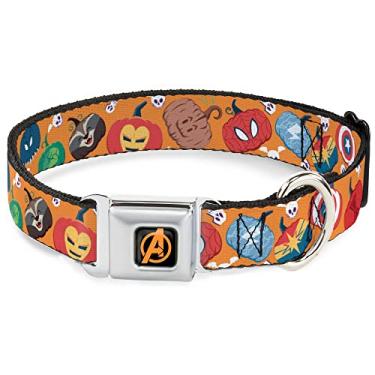 Imagem de Coleira para animais de estimação Marvel Comics, coleira de cachorro fivela de cinto de segurança, Marvel Avengers Halloween Jack O Lantern Ícones Laranja, 28 a 40 cm de largura