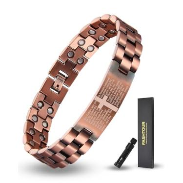 Imagem de Fashtour Pulseira magnética de cobre para homens - Cruz magnética masculina ultra forte - com ferramenta de ajuste de tamanho, One Size, Cobre, Cobre