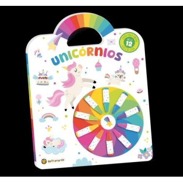 Imagem de Cata-Vento Colorido - Unicornios - Livro Para Pintar C/ 12 Giz de Cera