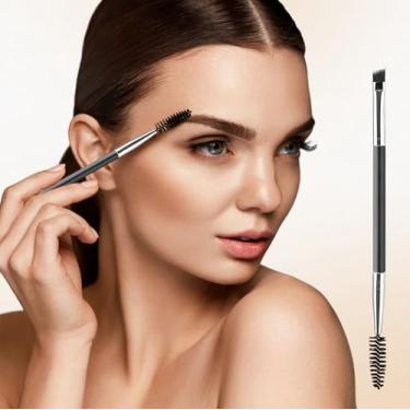 Imagem de Conjunto de pincéis de sobrancelha de ponta dupla, pacote duplo, ferramentas de maquiagem para sobrancelhas para modelagem e detalhes precisos (prata-preto)