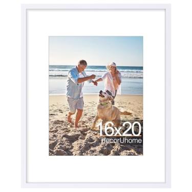 Imagem de decorUhome Porta-retrato de 40,6 x 50,8 cm, para exibir imagens 28 x 35 cm com tapete ou 40 x 50 cm sem tapete, moldura de pôster para pendurar na parede, branca, 1 pacote