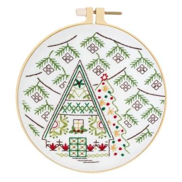 Imagem de Huacan Kits de bordado para adultos iniciantes, 1 peça com estampa de paisagem estampada, kit de costura faça você mesmo, ponto cruz 19 x 19 cm