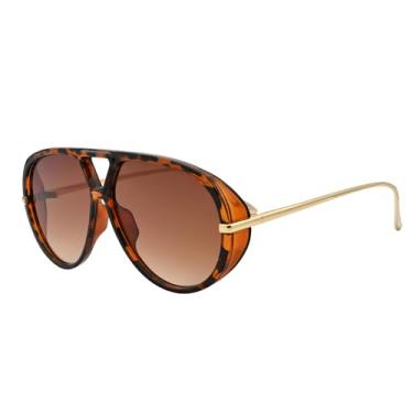 Imagem de Óculos de sol femininos grandes aviador retrô moderno óculos de sol lentes laranja grandes óculos de sol vintage, Armação leopardo ouro/lente marrom gradiente, 62MM