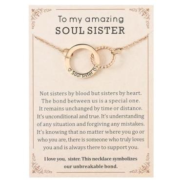 Imagem de JINGMARUO Colar de aço inoxidável com 2 círculos entrelaçados para Big Little Soul Sis Friendship BFF Bestie presente banhado a ouro, standard, Metal, Sem Pedra Preciosa