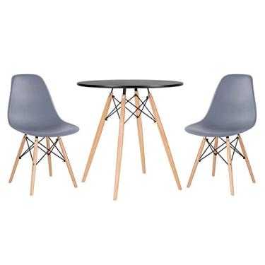 Imagem de Loft7, Kit - Mesa redonda Eames 70 cm preto + 2 cadeiras Eiffel Dsw Cinza escuro