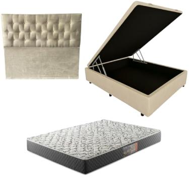 Imagem de Cama Box Baú Blindada com Colchão de Espuma D33 20cm + Cabeceira Botonê (CORINO BEGE, Casal)
