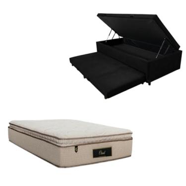 Imagem de Cama Box Baú Solteiro com Auxiliar (Bicama) + Colchão Cloud Molas Ensacadas C/Pillowtop 32cm | Kit Completo com Cabeceira Botonê Opcional | Diversas Cores (2, SUEDE PRETO, SEM CABECEIRA)