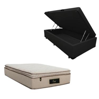 Imagem de Cama Box Baú Blindada com Colchão Cloud Molas Ensacadas C/Pillowtop 32cm (CORINO PRETO, Solteiro)