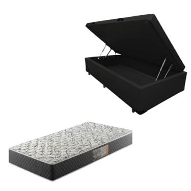 Imagem de Cama Box Baú Blindada com Colchão de Espuma D33 20cm (CORINO PRETO, Solteiro)