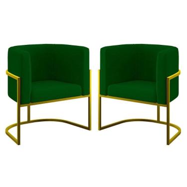 Imagem de Kit 02 Poltronas Lua Sala Decorativa Base De Ferro Gold Verde