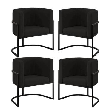 Imagem de Kit 04 Poltronas Lua Sala Decorativa Base De Ferro Black Preto