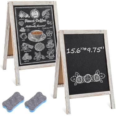 Imagem de Henoyso 2 peças de quadro negro pequeno de 39,6 cm x 24,8 cm, quadro negro, cavalete de mesa, moldura A, placa sanduíche, dupla face com 2 borrachas para bar, festas de casamento, exibição de