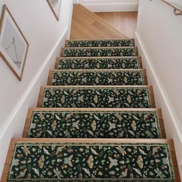 Imagem de OJIA Degraus De Escada Com Estampa Insetos, Antiderrapantes Para Madeira Internos, 15 Peças, 8" X 30", Revestimento Borracha, Carpete Madeira, Escadas, Crianças E Cães, Capas, Preto