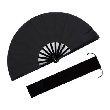 Imagem de CSXHZHYDWB Ventilador de mão, 35 cm de comprimento, feito de tecido de dupla face, equipado com uma capa de ventilador, ideal para decoração de casa, rave, festa, festival ou como presente. Além disso