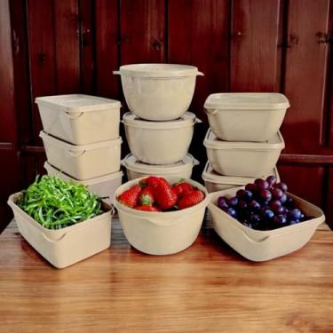 Imagem de Marmita portatil Kit 12 Potes cozinha Plásticos Formatos Variados para marmita variados organizadores de alimento(Areia)