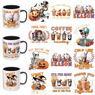 Imagem de Elewins Adesivos UV DTF de Halloween - 12 folhas de esqueleto de Halloween café UV DTF envoltório de copo para canecas de vidro café, decalques DIY para copos, esfregar à prova d'água em