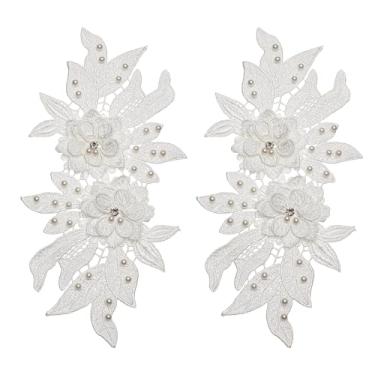 Imagem de letsinstyle 1 par de apliques bordados florais de contas de renda 3D, apliques de flores com pérola, apliques de renda para conserto de roupas de casamento DIY