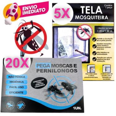 Imagem de Combo Tela Mosquiteiro Janela E Pega Mosca Adesivo Repelente Mosca Mos
