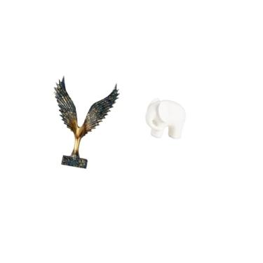 Imagem de Fenteer Estátua de Elefante de Asa Aberta de Cerâmica de Resina, Ornamento de Feng Shui, Coleção de Figuras de Animais Decorativos, Estatueta Colecionável com