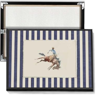 Imagem de Arte de parede vintage rodeio cowboy arte de parede listrado rústico pôsteres rústicos meados do século impressões modernas para escritório sala de estar quarto decoração de parede 30,5 x 40,6 cm sem