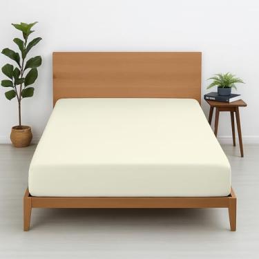 Imagem de Cottington Lane 1 lençol com elástico queen curto, algodão egípcio de qualidade de hotel premium, lençol de baixo com bolso profundo de 38 cm, macio, respirável, fresco e nítido, sólido marfim