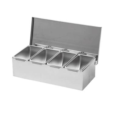 Imagem de predolo Bandeja Porta-condimentos em aço Inoxidável, Multiuso, à Prova de Poeira, Ideal para Temperos E Especiarias, Perfeita para Festas E Uso Doméstico. Ide, 4 Grades, Tamanho real