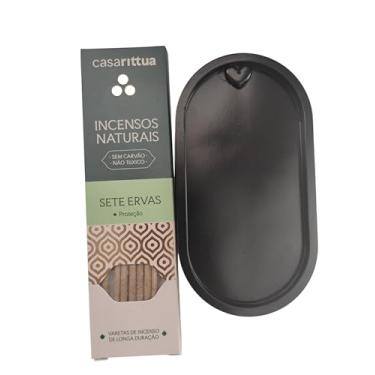 Imagem de Casarittua Incensos Naturais Sete Ervas, Varetas de Proteção, Não Tóxico, Sem Carvão, Longa Duraçãomais bandeja porta incenso
